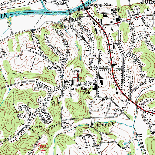 Topographic Map of Jonesville Cemetery, NC