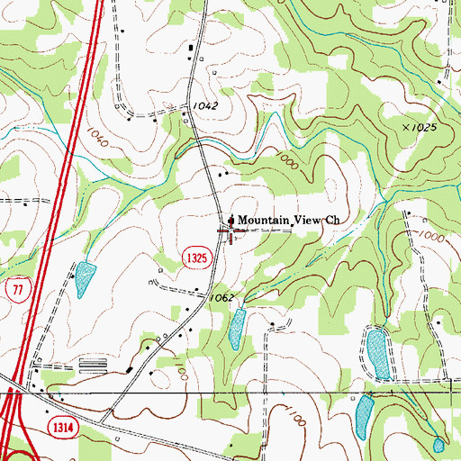 Topographic Map of Mountain View Cemetery, NC