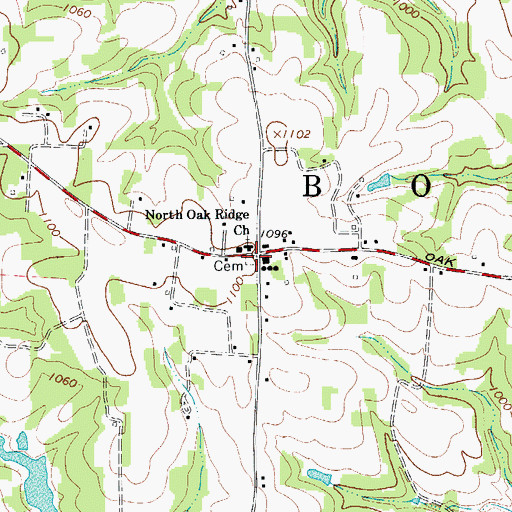 Topographic Map of North Oak Ridge Cemetery, NC