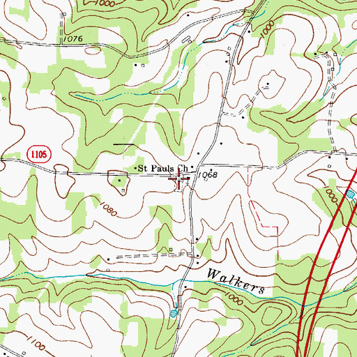 Topographic Map of Saint Paul Cemetery, NC