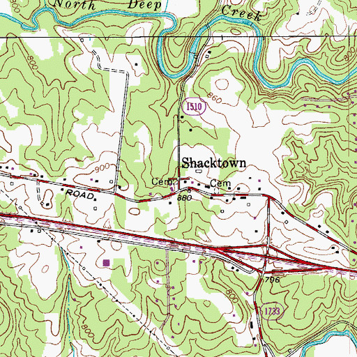 Topographic Map of Shacktown Cemetery, NC