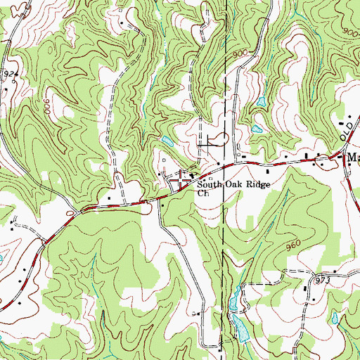 Topographic Map of South Oak Ridge Cemetery, NC