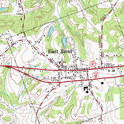 Topographic Map of East Bend Baptist Church, NC