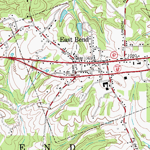 Topographic Map of East Bend Friends Church, NC