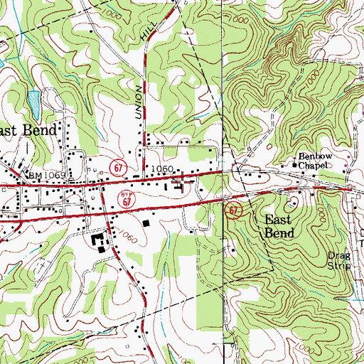 Topographic Map of East Bend United Methodist Church, NC