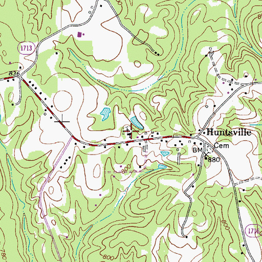 Topographic Map of Huntsville Baptist Church, NC
