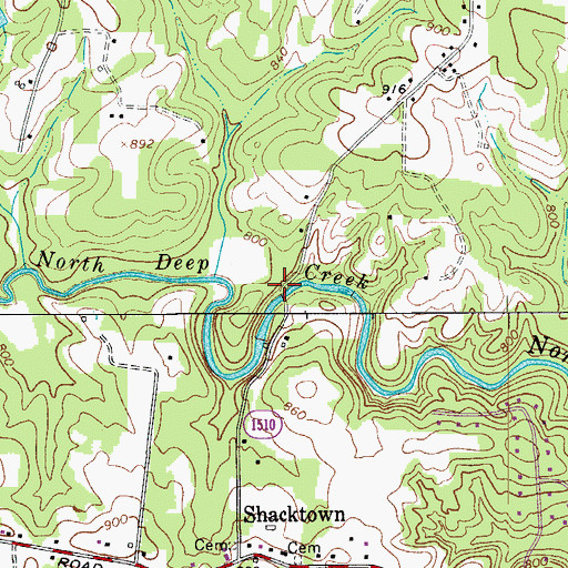 Topographic Map of Shores Mill (historical), NC