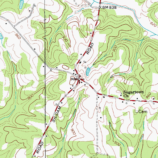 Topographic Map of Sugartown, NC