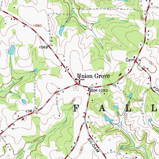Topographic Map of Union Grove Baptist Church, NC