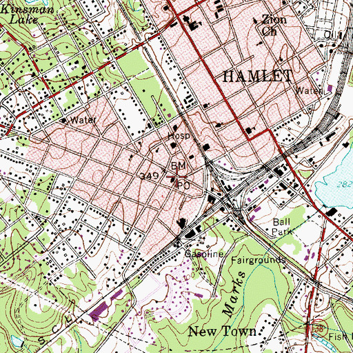 Topographic Map of Hamlet Post Office, NC