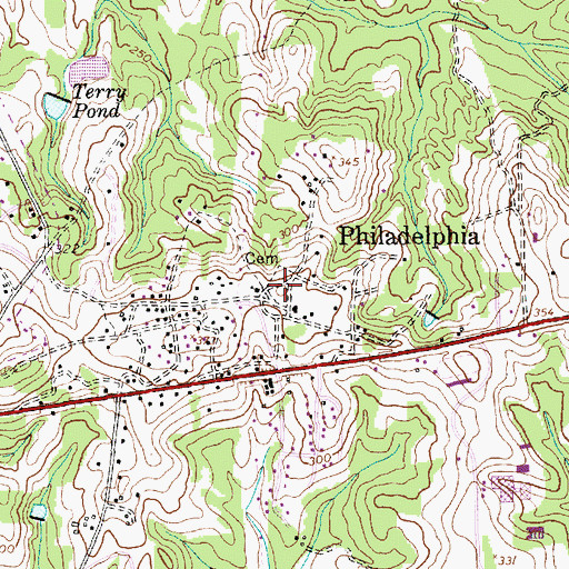 Topographic Map of Philadelphia Cemetery, NC