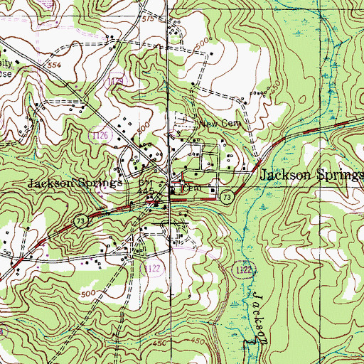 Topographic Map of Jackson Springs Cemetery, NC