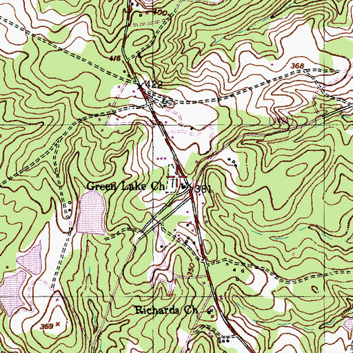 Topographic Map of Green Lake Cemetery, NC