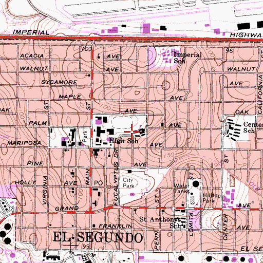 Topographic Map of Arena High School, CA