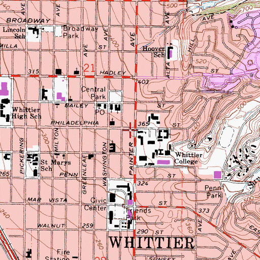 Topographic Map of Bonnie Bell Wardman Library, CA