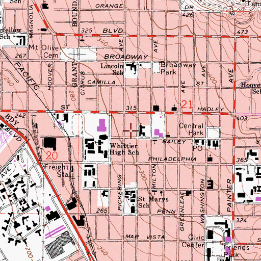 Topographic Map of Calvary Baptist Church, CA