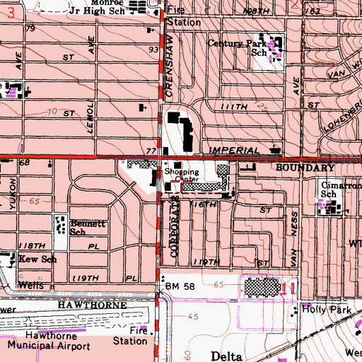 Topographic Map of Crenshaw Imperial Plaza Shopping Center, CA