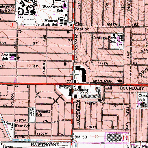 Topographic Map of Crenshaw Imperial Shopping Center, CA