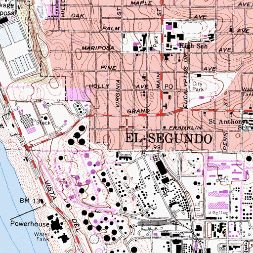 Topographic Map of El Segundo Christian Church, CA