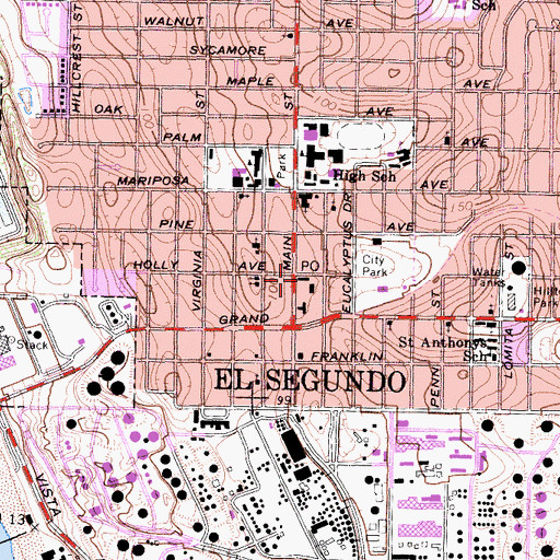 Topographic Map of El Segundo City Hall, CA