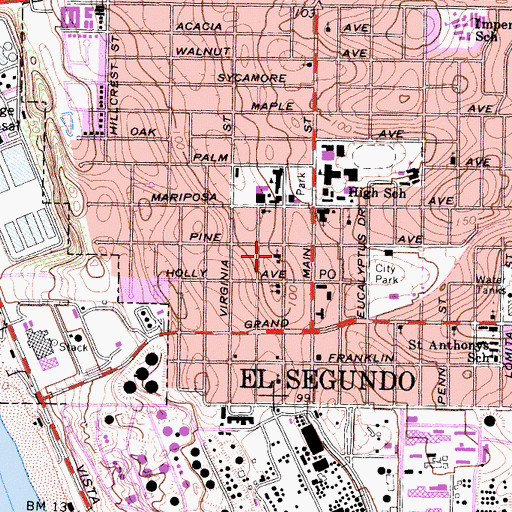 Topographic Map of El Segundo Foursquare Church, CA