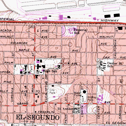 Topographic Map of First Baptist Church, CA