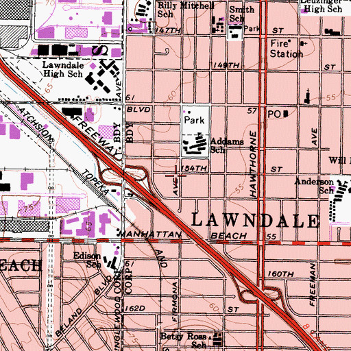 Topographic Map of Foursquare Church of Lawndale, CA
