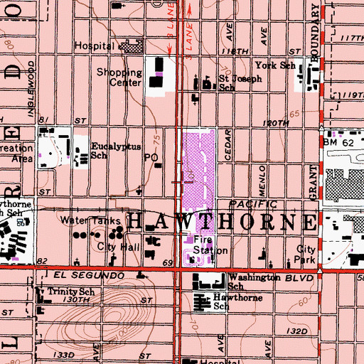 Topographic Map of Hawthorne Plaza Shopping Center, CA