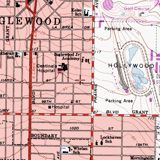 Topographic Map of Holly Park Plaza Shopping Center, CA