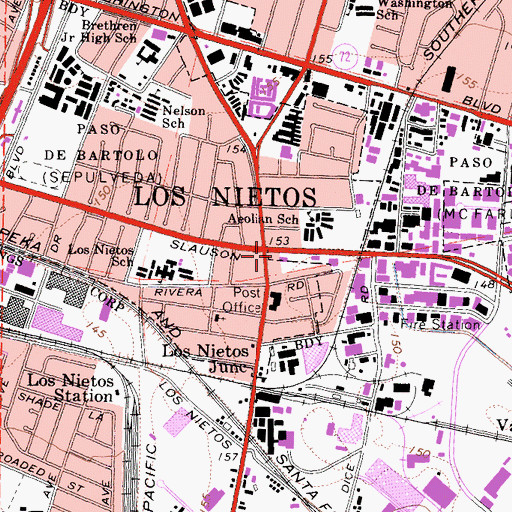 Topographic Map of Los Nietos Branch County of Los Angeles Public Library, CA