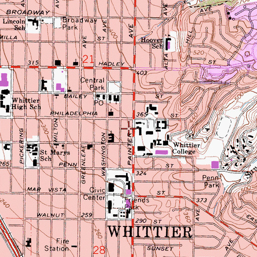 Topographic Map of Lou Henry Hoover Memorial Hall, CA