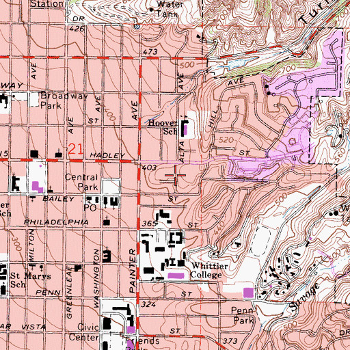 Topographic Map of Murphy Memorial Hospital (historical), CA