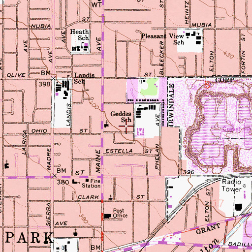 Topographic Map of North Park Continuation High School, CA