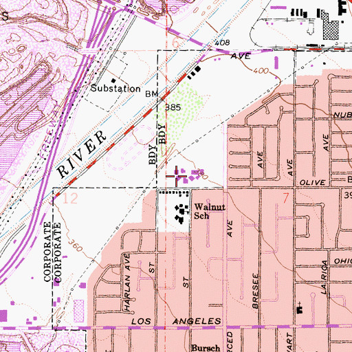 Topographic Map of Olive Junior High School, CA