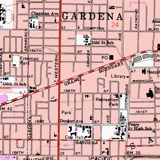 Topographic Map of Pacific Square Shopping Center, CA