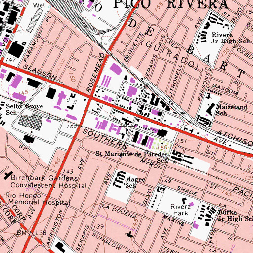 Topographic Map of Rivera Branch County of Los Angeles Public Library, CA