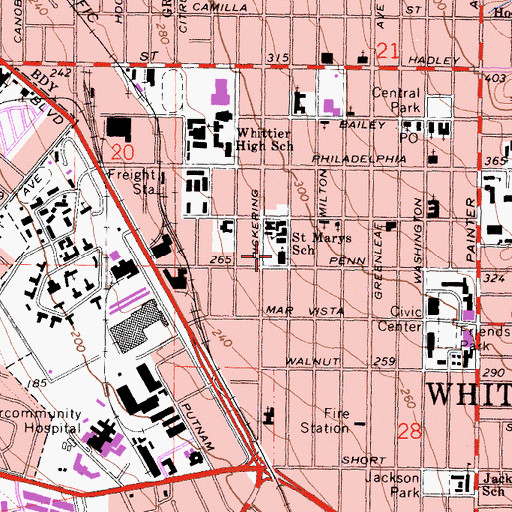 Topographic Map of Saint Marys Roman Catholic Church, CA