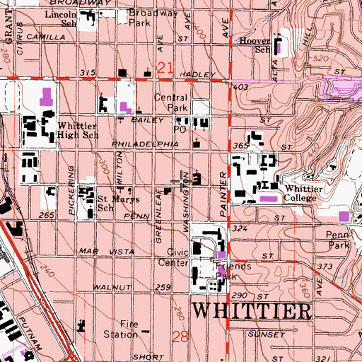 Topographic Map of Saint Matthias Episcopal Church, CA