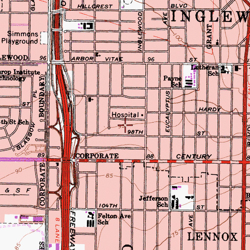 Topographic Map of Siminski Park, CA