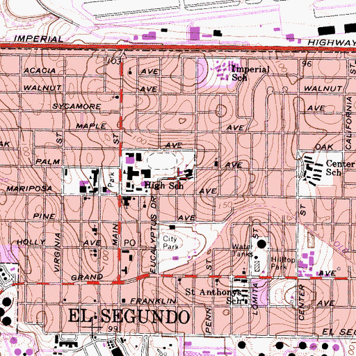 Topographic Map of Temple Rodeph Shalom, CA