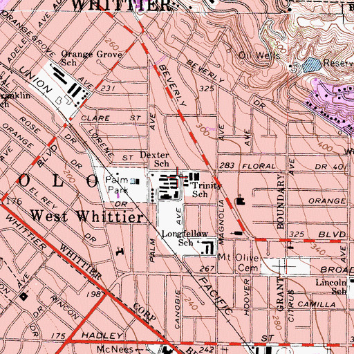 Topographic Map of Trinity Lutheran Church, CA