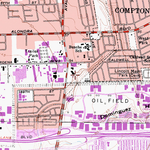 Topographic Map of Vernon Hemingway Memorial Park, CA