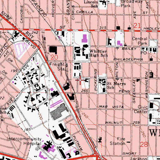 Topographic Map of Whittier Avenue Public School (historical), CA