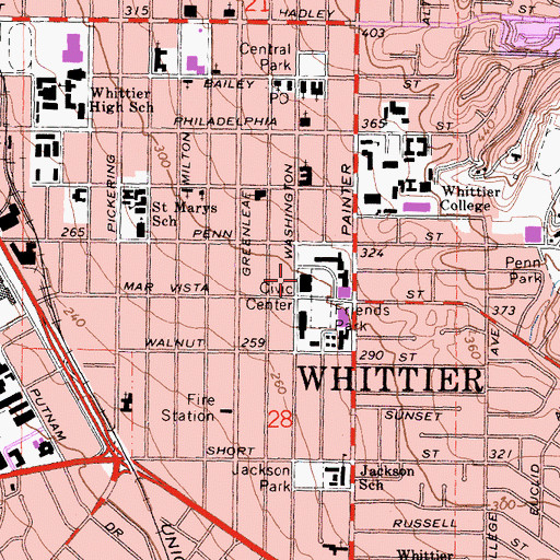 Topographic Map of Whittier Public Library, CA