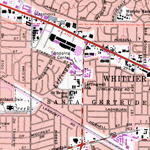 Topographic Map of Whittwood Branch Whittier Public Library, CA