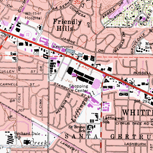 Topographic Map of Whittwood Mall Shopping Center (historical), CA