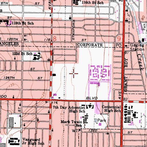 Topographic Map of Willowbrook Park, CA