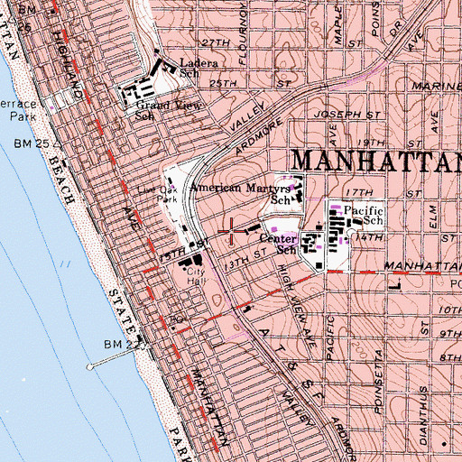 Topographic Map of American Martyrs Catholic Church, CA