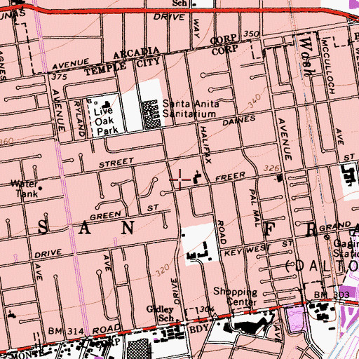 Topographic Map of Bethlehem Lutheran Church, CA