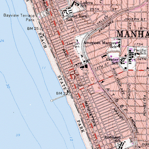 Topographic Map of City of Manhattan Beach Public Library, CA